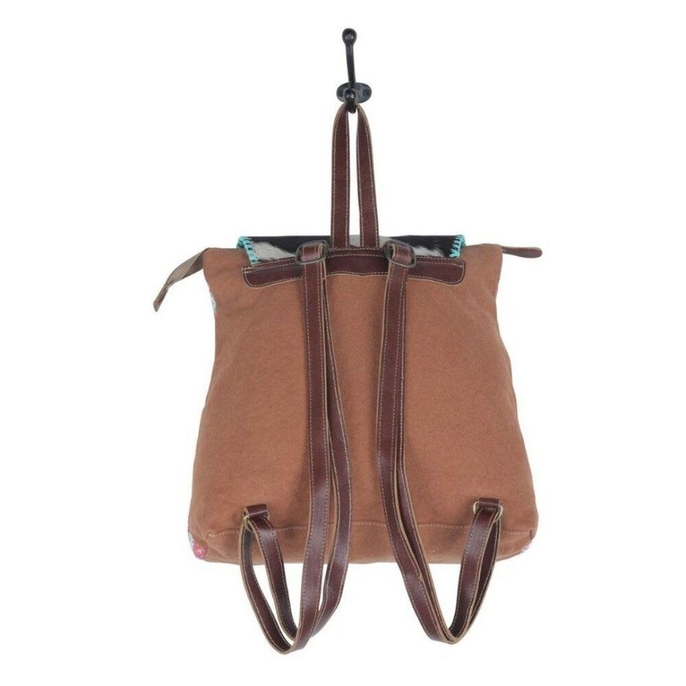 Myra Bag Handmade Serein Backpack Upcycled Canvas & Cowhide Leather - Picture 6 of 9